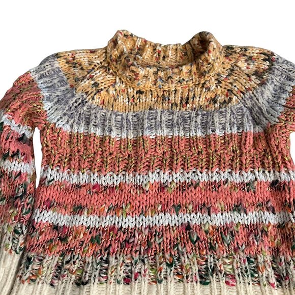 A by Anthropologie Pink Yellow Striped Chunky Oversized Boxy Sweater Size XS - Picture 6 of 7